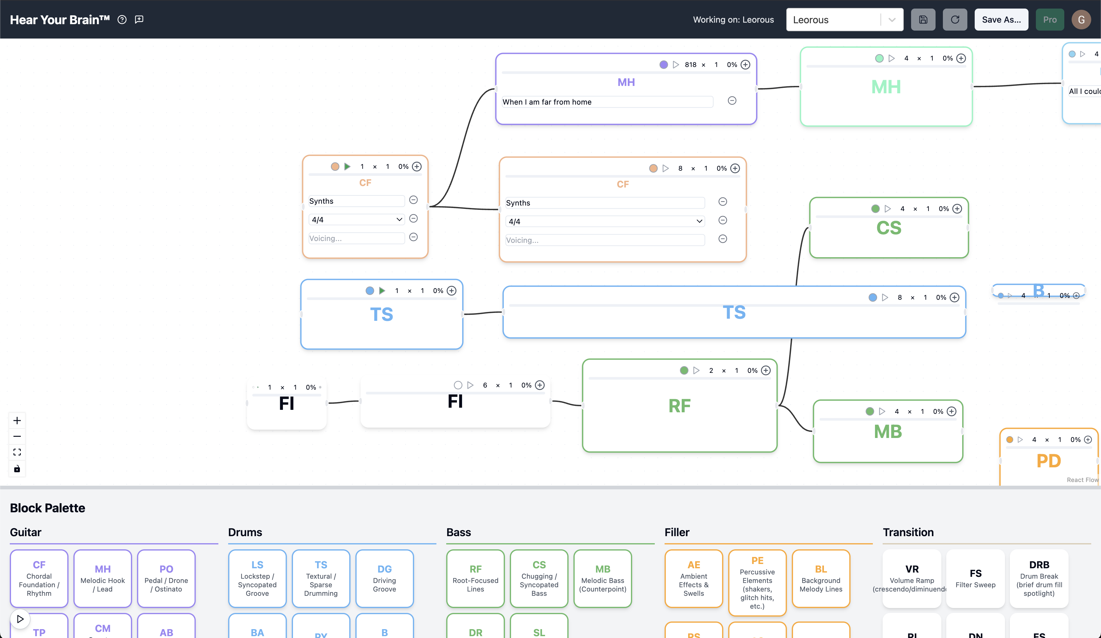 A browser workspace for sketching, arranging, and sharing musical ideas with node-based flows and premium tiers.
